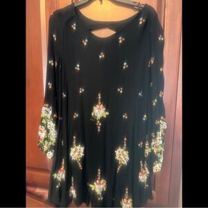 Free People Floral Embroidered Black Dress